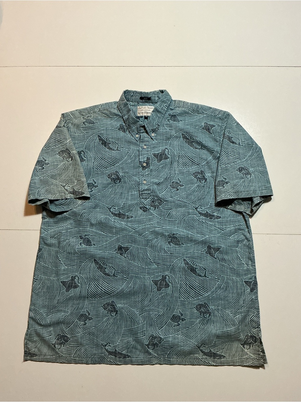 Vintage Reyn Spooner Dietrich Varez Turtle Shark AOP Hawaiian 1/4 Button Shirt